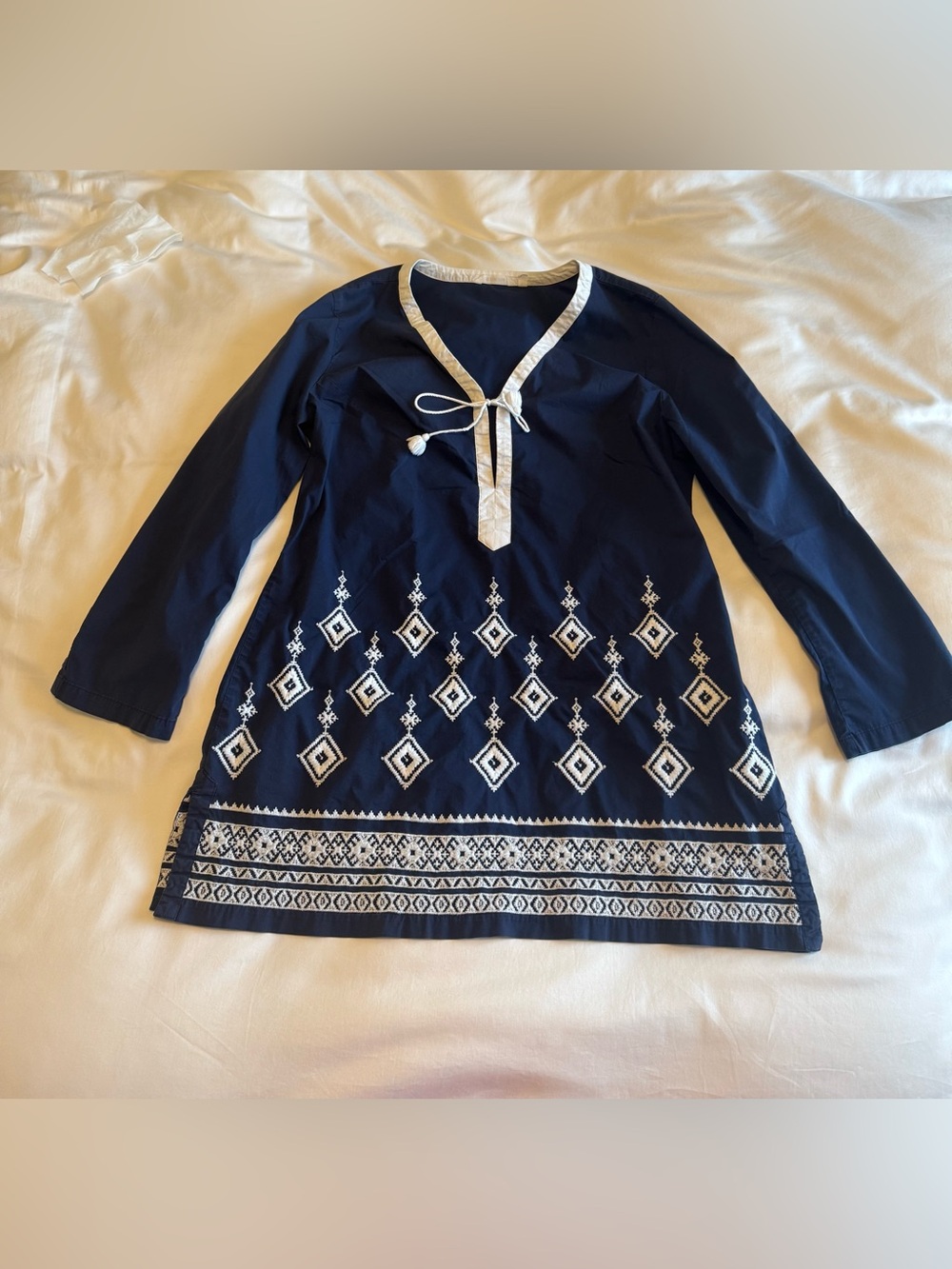 Athleta Navy and White Embroidered Tunic Dress Swim Coverup
